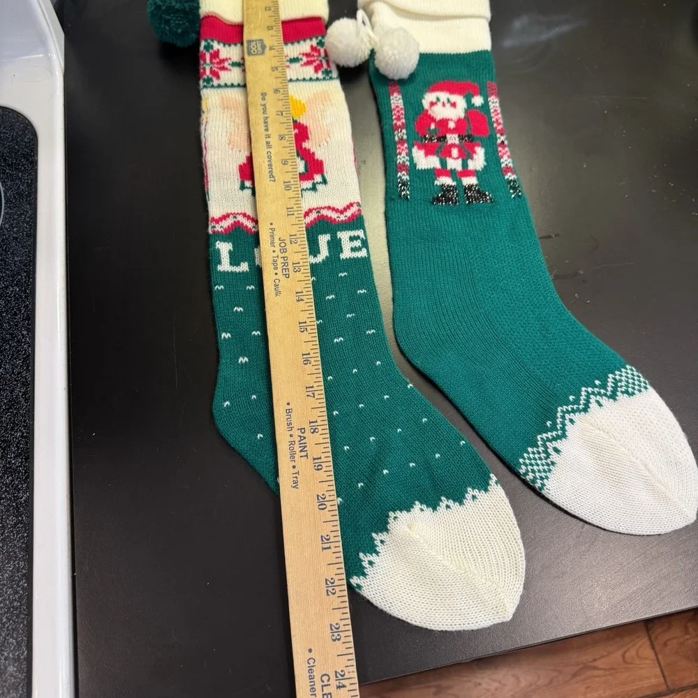 Vintage‎ Knit Christmas Stockings Santa Angel  Pair Holiday Decor Retro